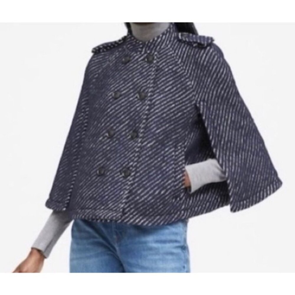 NEW Banana Republic Navy Striped Wool/Mohair/Alpaca Swing Poncho Jacket~XS $248